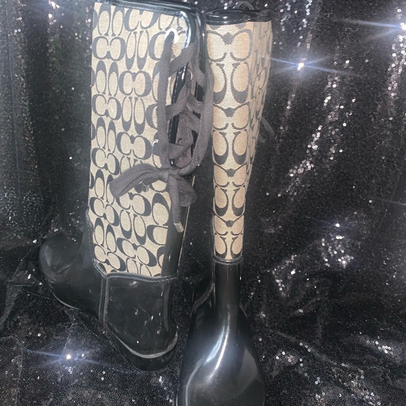 Coach rain boots with lace up ties in back. Super cute and only worn twice. - Picture 1 of 6